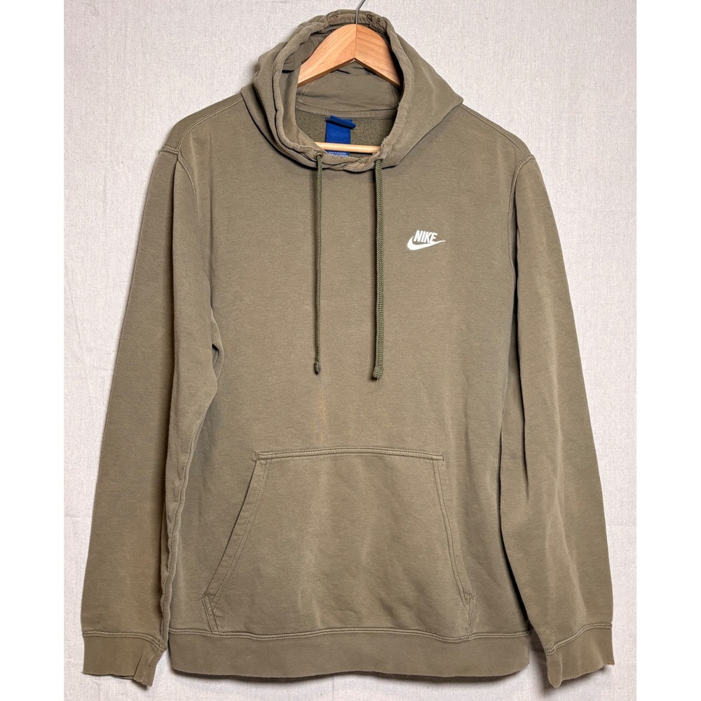 Nike Sportswear Club Fleece Hoodie Mens Large Olive Green Distressed 804346-222